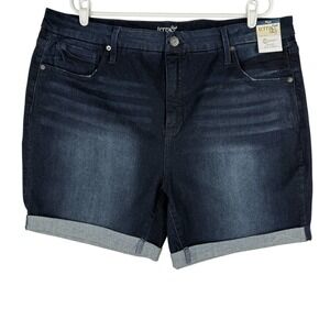 Terra Sky Womens Stretch High Rise Rolled Cuff Blue Denim Shorts Plus Sz 22W NWT